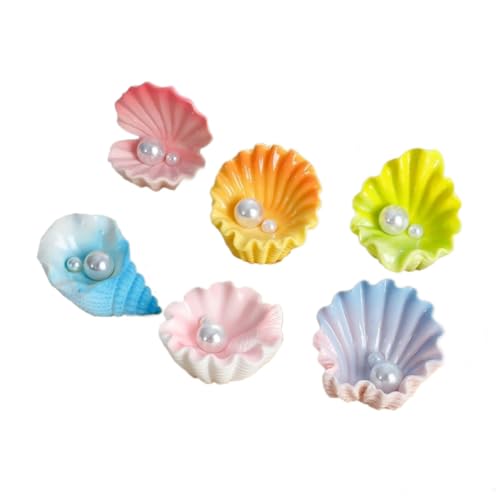 SuperKoala 6 Pcs Mini Resin Pearl Seashell Ornaments, Artificial Ocean Clam Shells for Aquarium Decoration, Cute Fish Tank Accessories for Betta, Shrimp, Hermit Crab - Underwater Landscape Decor