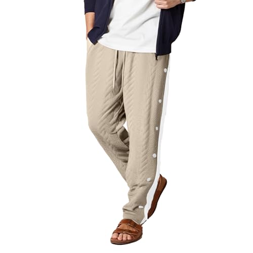 Mens Tear Away Pants Jacquard Snap Button Down Elastic Waist Drawstring Post Surgery Recovery Sweatpants