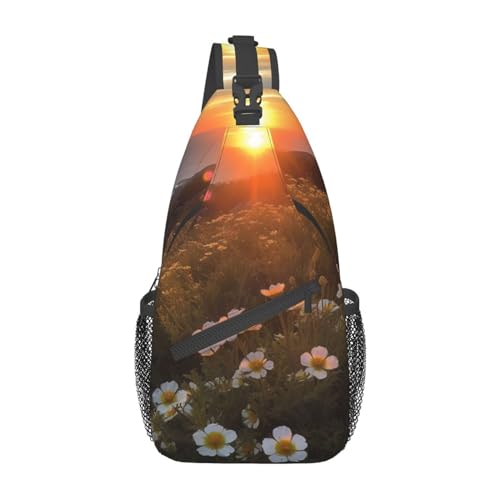 Sac à bandoulière léger motif coucher de soleil et fleurs pour voyage homme et femme