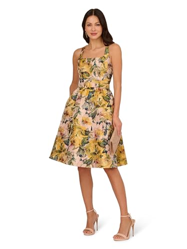 Image of Adrianna Papell Jacquard Midi Dress with Godets