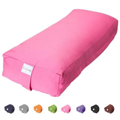 Sol Living Yoga Bolster Pillow for Restorative Yoga 100% Cotton Meditation Cushion Extra Firm Support Bolster for Yoga Body Pillow with Removable Washable Cover and Carry Handle