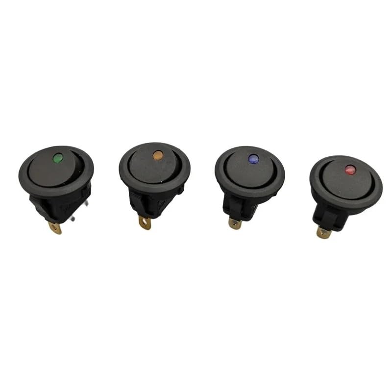 BHOLSA 20A 12V 220V Waterproof Rocker Switch LED Dot Light Car Boat Round ON/Off SPST Switch(Blue,12V)