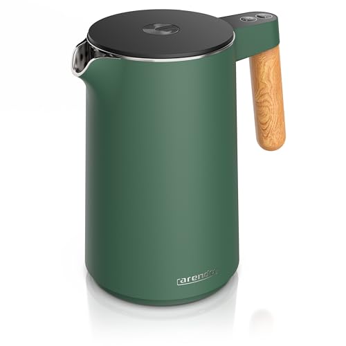 Arendo - Wasserkocher Edelstahl mit Temperatureinstellung - 45C-100C - 1.5 Liter - Doppelwand - BPA frei - Warmhaltefunktion - Teekocher mit Temperaturanzeige - Griff Cool Touch - grün