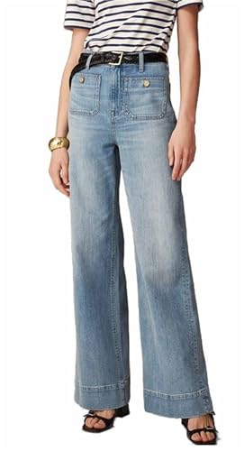 Oprah's Favorite Jeans, Tummy Control Sailor Wide Leg Trouser-Dark Blue Long||S4