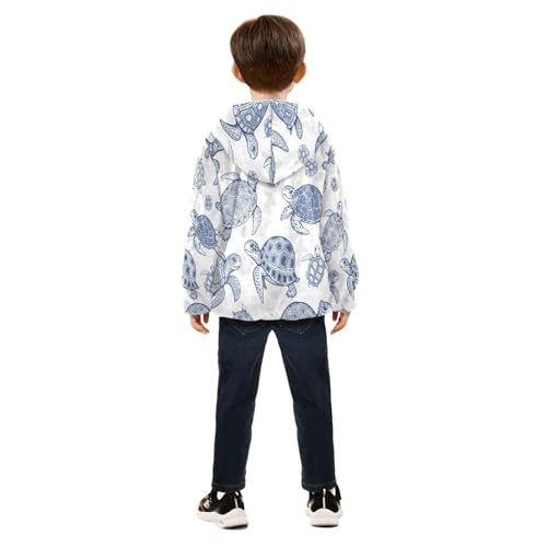 Turtle Pattern with Flowers Toddler Fleece Jacket Girl Boys Hooded Fleece Jacket Coat Warm Outwear Zip-up 3-10T4