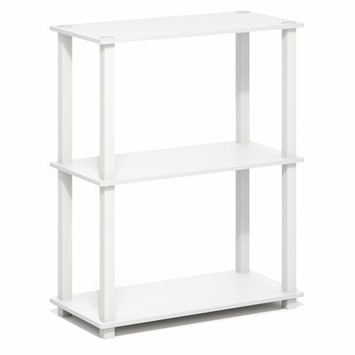 Image of Furinno Turn-S-Tube Storage Shelves, 3-Tier Book Shelf, Corner Shelf, Toolless Open Frame Standing Shelves, for Organization and Storage, Living Room, Garage, Home Office, White
