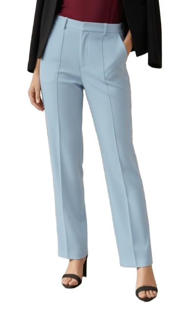 Women's High Waisted Straight Leg Formal Trousers, Viscose, Light Blue, Size 28, Front Pleat with Side Pockets-picture-31