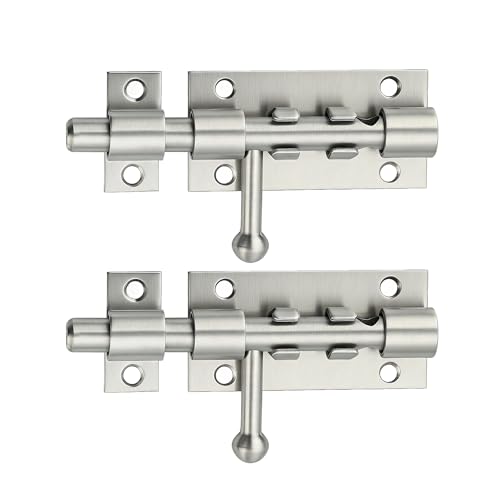 Image of Alise 2PCS 4 Inch SUS304 Stainless Steel Gate Latch, Slide Bolt Latch,Thickened Heavy Door Latch Lock, Security Slide Latch for Outdoor Fence, Window,Shed Door Brushed Finish MCX7004LS-2P
