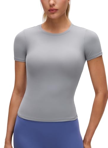 Image of CRZ YOGA Softembrace High Neck T-Shirt | Workout, Ultra Soft, Tight Fit, Waist Length, Short Sleeve Tops for Women