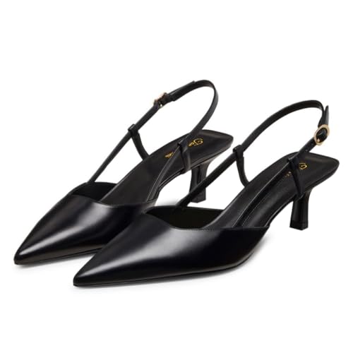 Tang'scuisins Fashion Women Closed Pointed Toe Pumps Mid Kitten Heels Slingback Slip on Buckle Sandals Dress Party Solid Shoes Size 4-16 US2