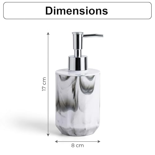 Image of Luxe Home International Marble Pattern Plastic Soap Dispenser for Bathroom and Kitchen Sink Leak Proof Liquid Hand Wash Round Bottle Lightweight Smooth Finish (17x8 cm White) Pack of 1