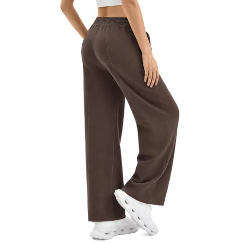 SINOPHANT Womens Wide Leg Sweatpants High Waist Spring Fall Transitional Season Lightweight Lounge Pants with Pockets Drawstring Joggers Brown XS