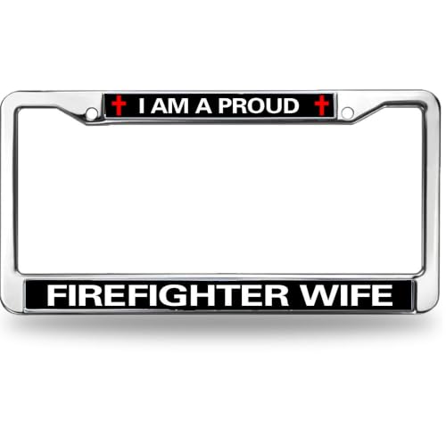 Image of Proud Firefighter Wife Easy Installation License Plate Frame Fireman Lover License Plate Frame