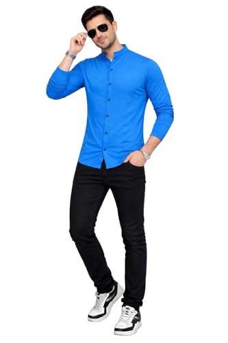 Image of Blisstone Men's Band Collar Shirt - Full Sleeve Slim Fit Casual Cotton Blend Mandarin Collar Button Down Shirt