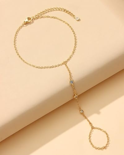 TEN MIRO 16k Gold Hand Chain Bracelet, Gold Bracelets for Women Link Chain Bracelets Finger Ring Slave Bracelet Mothers' Day Jewelry Gifts 6