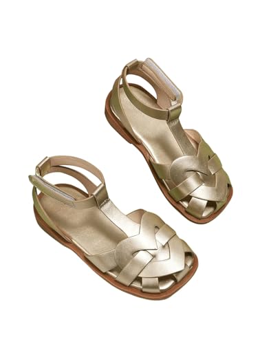 GORGLITTER Girl's Sandals Metallic Leather Flat Sandals Dressy Ankle Strap Cute Summer Wedding Vacation Sandals 2025