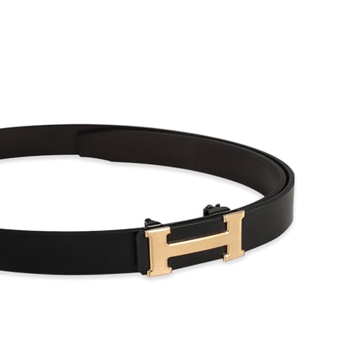 Aurolran Men&Womens Leather Dress Belt Business Automatic Buckle Belt Color:Black Silver Gold thumb #1