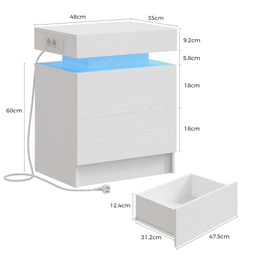 IRONCK Nachttisch Weiß mit LED, Moderne Nachtschrank mit Ladefunktion – Ansicht 5