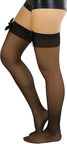 Image of ToBeInStyle Women's Opaque Long Thigh High Stockings w /Decorative Front Satin Bow