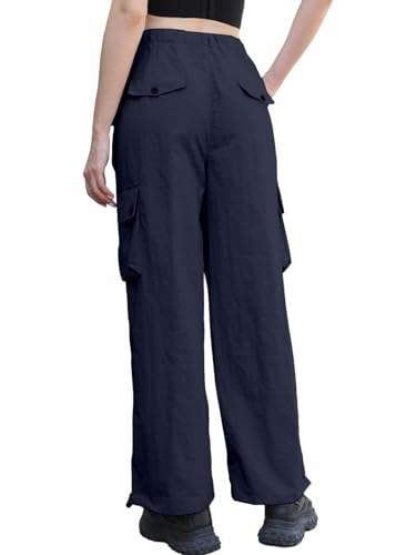 Image of Cromoncent Cargo Pants Girls & Women Parachute Pants Y2K Baggy Rave Clothes Waterproof with Pockets, 6 Years - 3XL