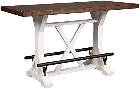 Signature Design by Ashley Valebeck Rustic Farmhouse 36" Counter Height Dining Table, Brown & White