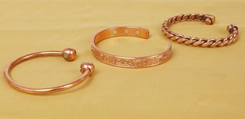 Image of Touchstone copper bracelets | gift for men women |adjustable 100% pure solid real magnetic jewelry | handmade bracelet set combo | rope braided tibetan bangles.