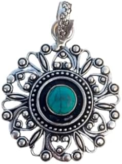 Turquoise Pendant, Round Stone Pendant, Floral Pendant, Flower Design Pendant, Christmas Gifts, December Birthstone Pendant, Blue Stone Pendant, Boho Pendant, Handmade Pendant, Wedding Pendant, Halloween Gifts
