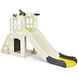 RELAX4LIFE 6 en 1 Tobogán Infantil con Escalador, Toboganes Infantiles Exterior de HDPE para Niños 3-8 Años (Amarillo)