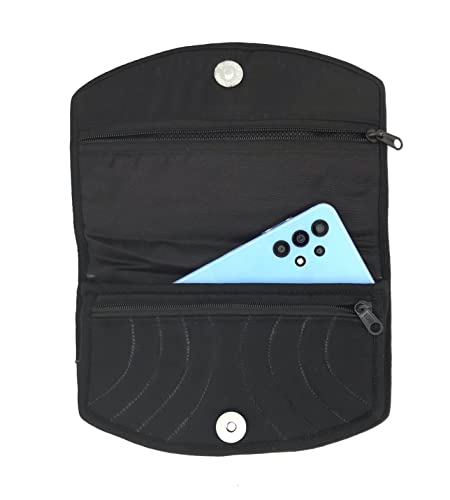 Image of SriShopify Handmade Traditional Mirror Work Purse for Ladies Floral Embroidery Wallet for Women Wedding Gift Items (7.5 Inch, Black Clutch)