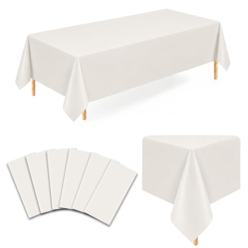 Image of 6 Pack Light Greige Plastic Tablecloths, 54 x 111 Inch Disposable Covers | Ideal for Weddings, Birthdays, Baby Showers and Picnics, Helping Protect Tabletops from Spills and Simplify Cleanup