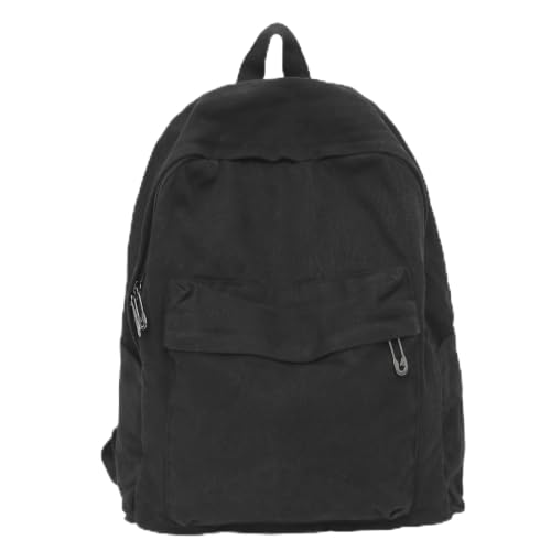 Mochila de lona ligera informal negra con compartimento para diario