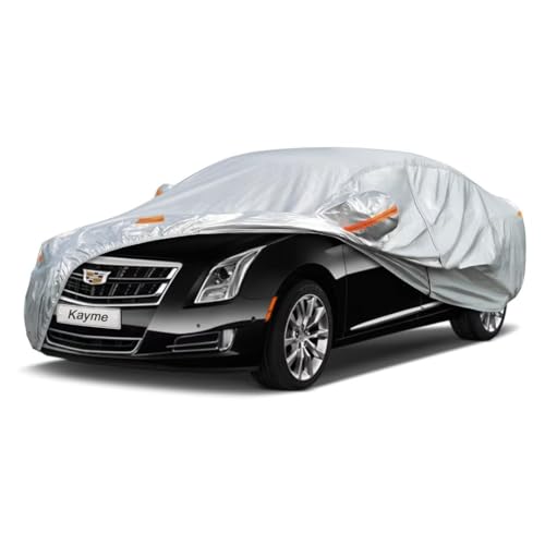 Kayme Sedan Car Cover Fit for Cadillac XTS (2013-2019) Automobiles All Weather Waterproof, Outdoor Cover Sun Rain Protection, with Lock and Zipper Door.Silver Silver Custom Fit Cadillac XTS