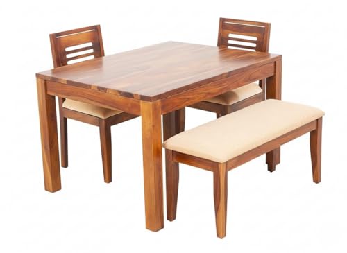 Image of RECTART Solid Wood Dining Table Set with Chairs for Living Room Home | Wooden Dining Room Sets Furniture for Hotels and Restaurants | (Natural Teak Urban, 4 Seater with Bench)