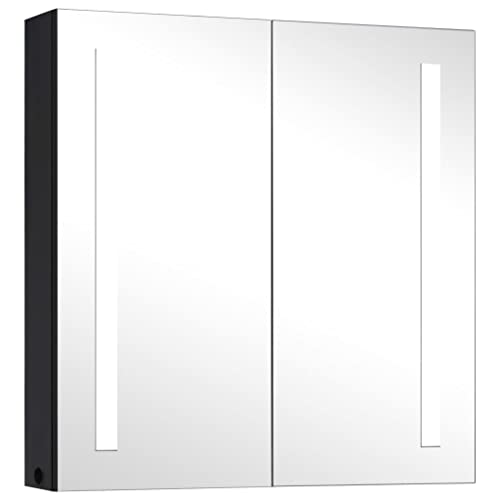 HFXHIJXQ Lavabo LED con espejo y espacio de almacenamiento, 62 x 14 x 60 cm, color antracita MDF, diseño moderno, iluminación LED de bajo consumo para baño, aseo de invitados, pasillo
