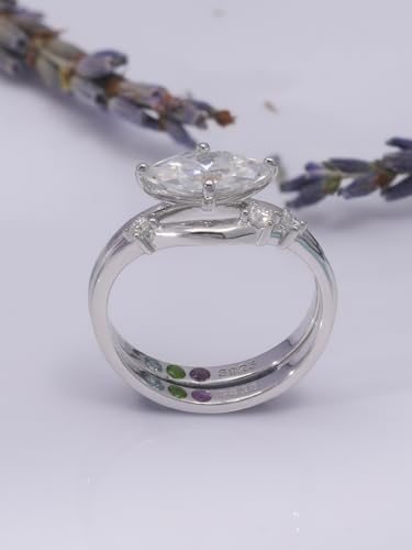 Full Moissanite 1CT Marquise Cut 2pcs Ring Sets S925 Sterling Silver Contoured Band Asymmetric 3 Stones Stackable Bridal Women4