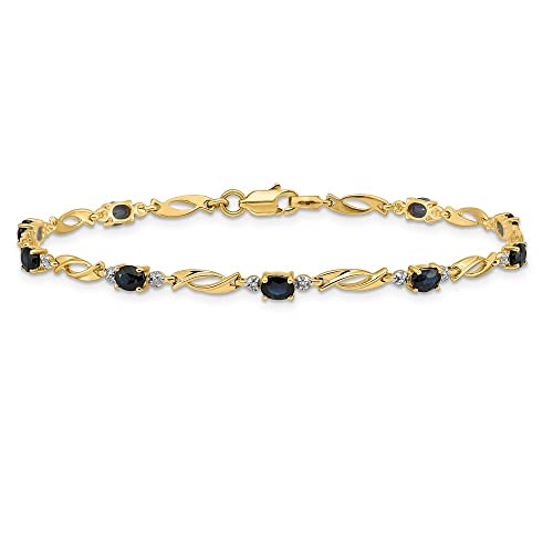 10K Gold 4x3 mm Gemstone and Diamond Bracelet 7.5