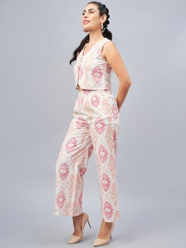 Image of WineRed Woman Geometric Print Waistcoat & Pant Co-ord Set