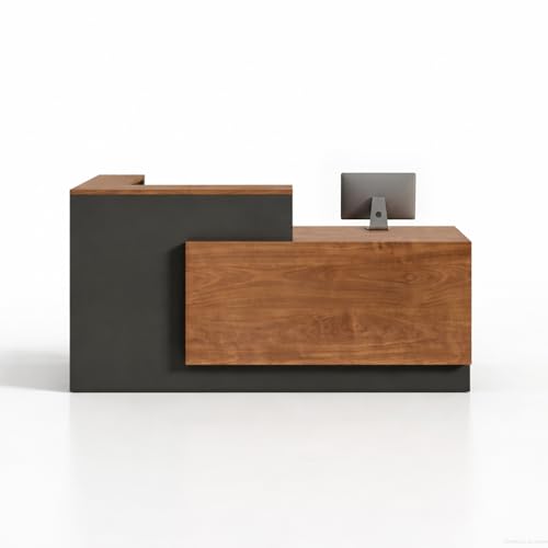 L-Shaped Reception Desk with Counter, 1-Inch Thick Board, Lockable Drawers & Keyboard Tray, Heavy-Duty Front Desk for Office, Salon, Hotel & Clinic RIGHT_63*24*41IN Iron Grey_d