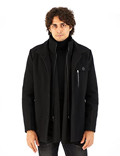 WULFUL Men’s Wool Blend Winter Coat Slim Fit Short Trenchcoat Warm Business Jacket with Detachable Soft Wool Scarf4