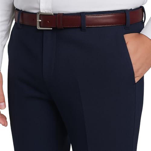 Image of Men's Stretchable Formal Trousers | Regular Fit Mid Rise Office Wear Pants | Elasticated Waistband 2 Inch Stretch | 4 Pocket Pant