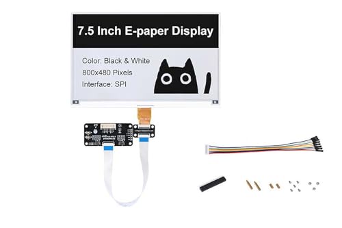 Image of 7.5 Inch E-Paper Display HAT for Raspberry Pi, 800x480 Monochrome E-Ink Screen with SPI Interface, Compatible with Arduino, STM32, ESP32 - Partial & Full Refresh