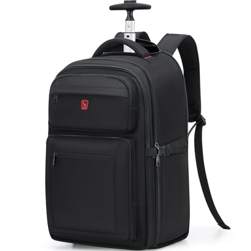 OIWAS Rolling Backpack, Travel Backpack with Wheels, 17 Inch Laptop Roller Backpacks, Business Wheeled Backpacks for Women Men (Black 1)