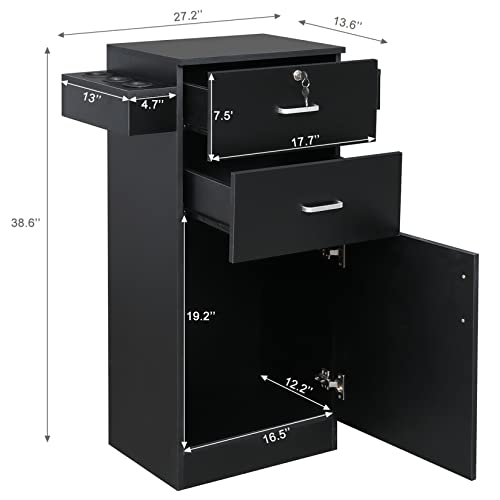 Ymlpre Black Salon Stations Cabinet For Hair Stylist, Beauty Hair Station, Salon Storage Organizer Cabinet With Locking Drawers And With 6 Tool Holders, Bathroom Furniture Cabinet, Black #TOP2