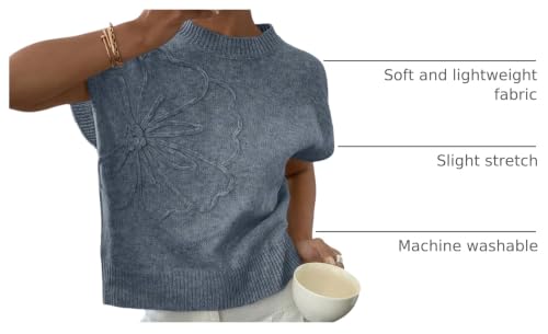 Image of SOLY HUX Women's Short Sleeve Sweater 3D Floral Sweaters Pullover Tank Tops Knit Vest Trendy Fashion Clothing