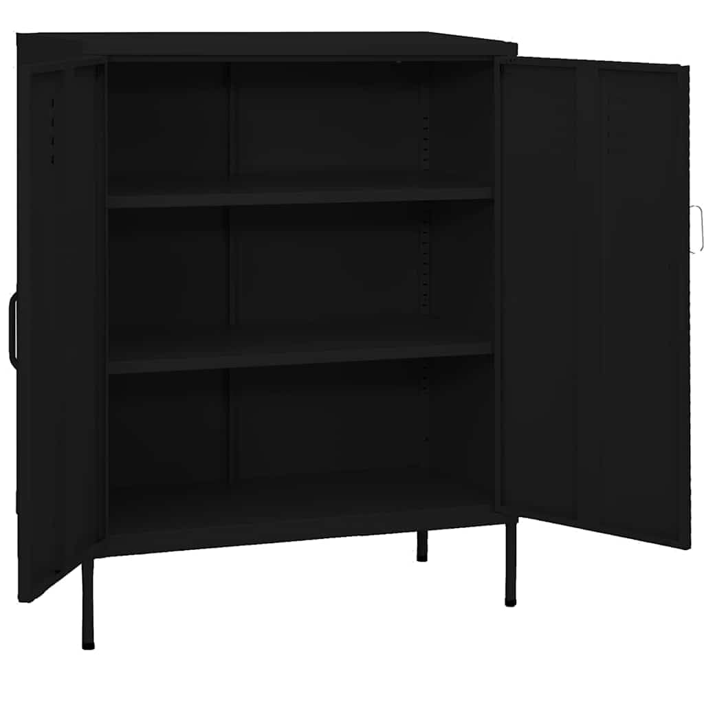 Generisch Industrieller schwarzer Stahlschrank, 80 x 35 x 101,5 cm, Metall-Werkzeugschrank mit 2 verstellbaren Einlegeböden – ideal für Garage, Haushalt und Büro