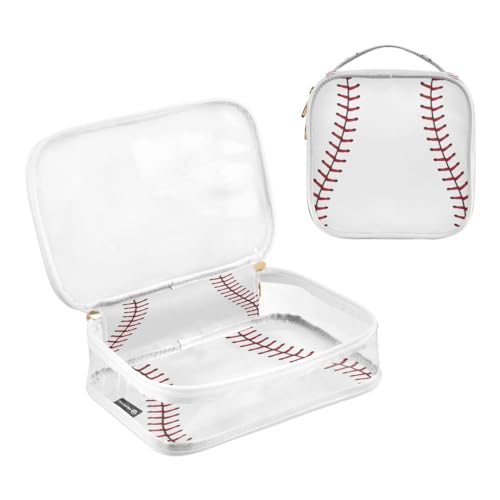 ALAZA Baseball Red Lace 2 Pcs Storage Bags Zippered Organizers Cosmetics Travel Case Toiletry Bag Transparent Tote Bags3