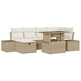 vidaXL Conjunto de sofá de jardín 7 pcs Beige ratán sintético, Sofá Exterior Flexible, Modular, Resistente al Clima, Ahorra Espacio, Ideal para el jardín y convertir en Comedor
