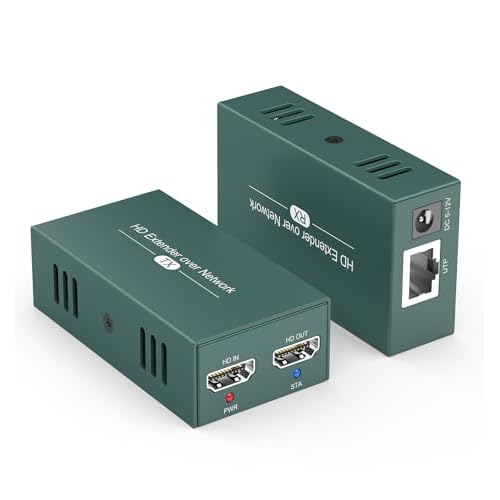 Extensor HDMI Over Ethernet,Ultra HD 1080p@60Hz Más de Cat5e/6/7Hasta 492ft/150m, Audio y Video Extendido,Kit de transmisor y receptor HDMI Soporta Loop Out