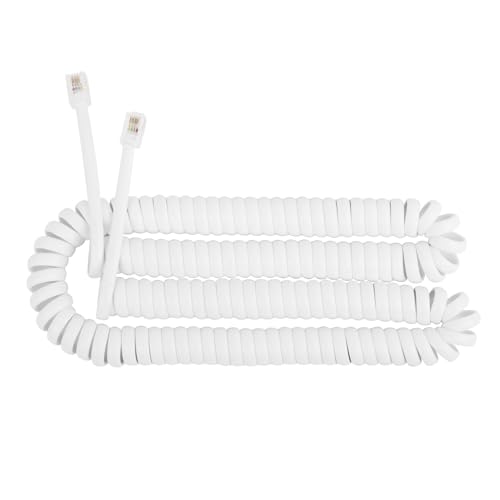 Uvital 2Pcs 5 Meters Telephone Handset Cable White, RJ9 Coiled Cord for Home Landline, Telephone Cable RJ9/RJ10/RJ22 4P4C