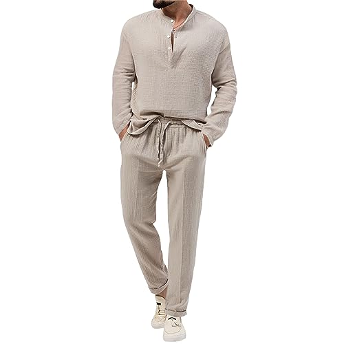 Amazon.com: Mens 2 Piece Outfits Casual Henley Shirts Long Sleeve and Yoga  Pants Drawstring Beach Lightweight Tracksuits Fall Set Beige : Clothing,  Shoes & Jewelry